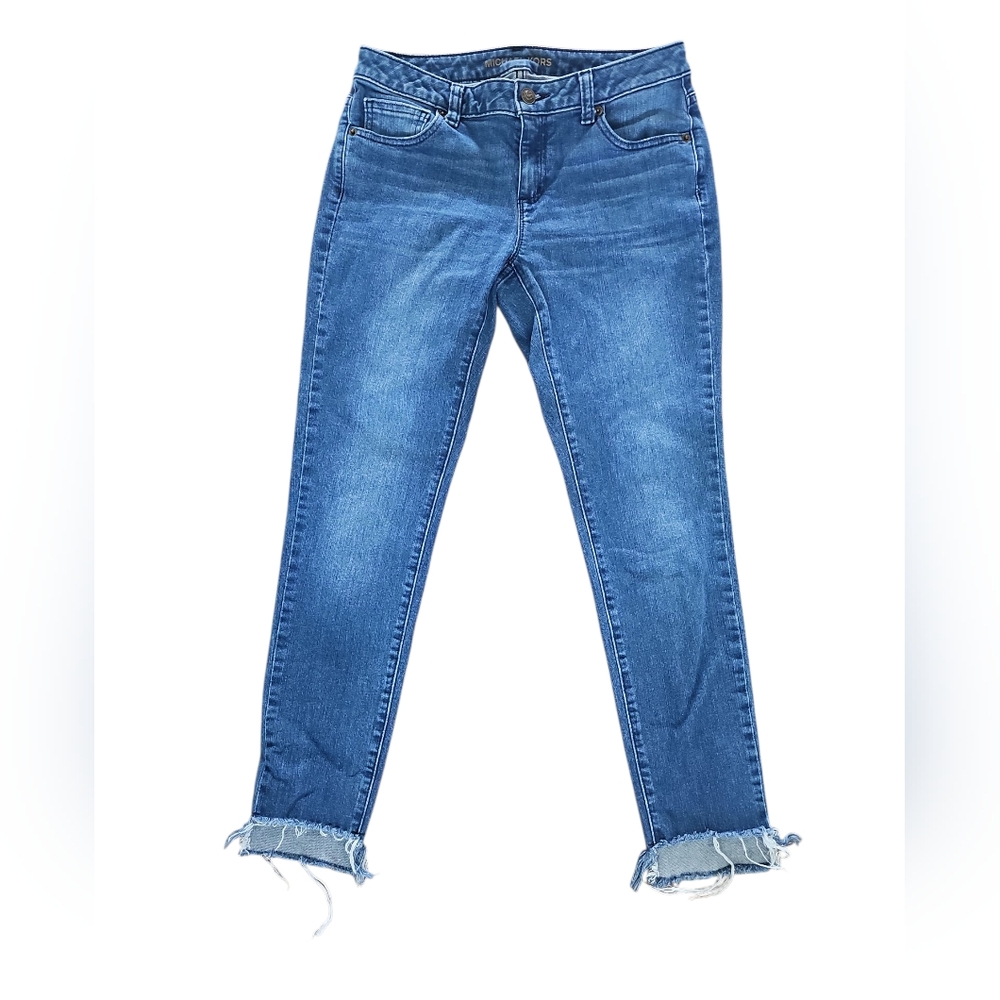 Michael Kors Izzy Skinny Raw Hi-Low Hem Mid Rise EUC. Sz 2